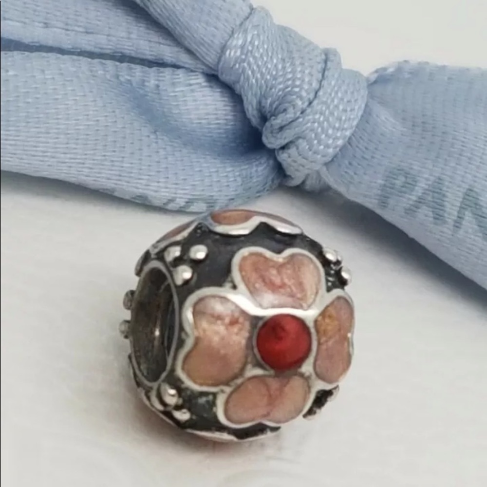 Authentic Pandora Retired Pink/Red Enamel Daisy Charm